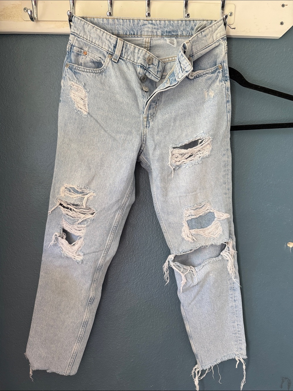 Light Blue Distressed Boyfriend Jeans for Women